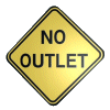 A 'No Outlet' yellow warning sign spins, please go back on your browser or click here to Go Back Two Spaces or select a link from below: Go Back Two Spaces, or System One.