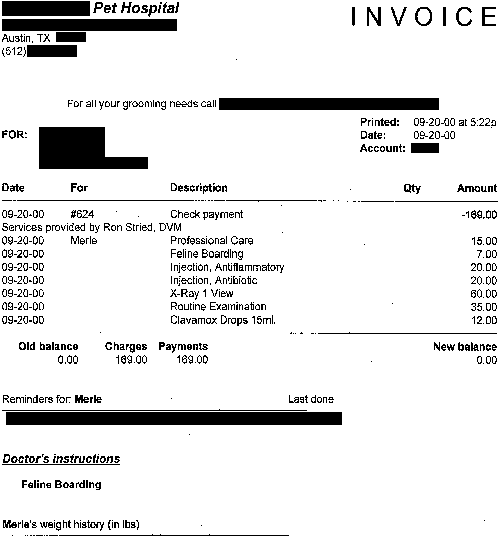Merl's Invoice