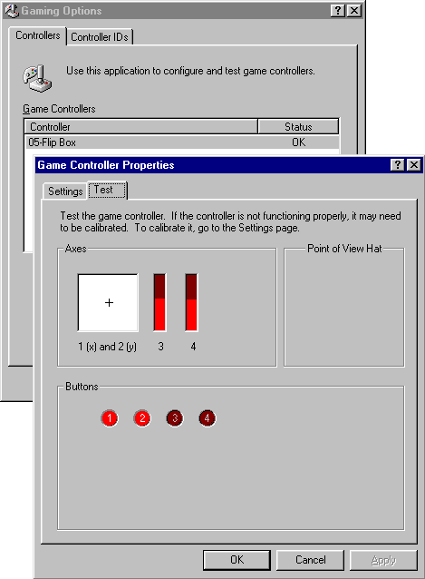 The Joystick Control Panel; everything is working as expected.