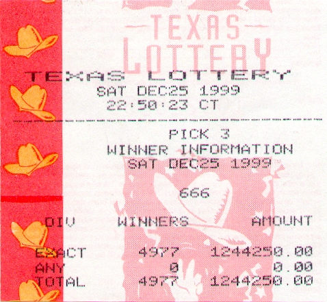 December 25, 1999 Pick Three Winner Information Ticket